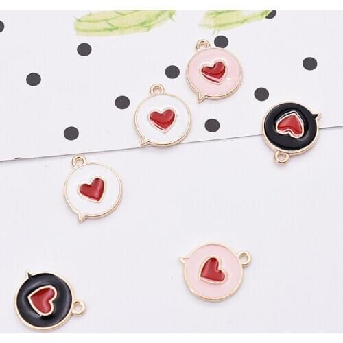 10pcs/pack 14x17mm Gold Tone Charm Pendants Heart Dialog Alloy Metal Enamel Charms For DIY Jewelry Making