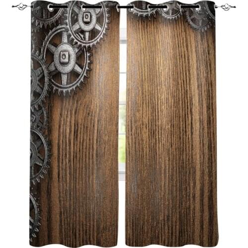 Gear Wood Board Texture Retro Luxury Home Curtains Modern Home Supplies Living Room Bedroom Custom Curtains
