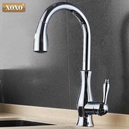 XOXO Kitchen Faucet Pull out Side Cold and Hot Single Hole Handle Swivel 360 Degree Water Mixer Tap Mixer Tap 83034G