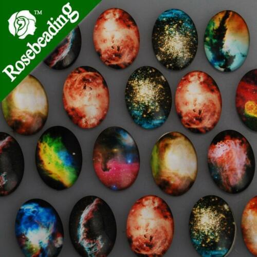 18x25mm oval pattern glass cabochon,mixed Starry Night pictures,flat back,thickness 5.2mm,sold 20pcs/lot-10005750