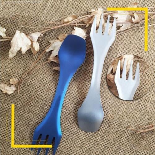 3-in-1 Titanium Spork Flatware Sandblasting Camping Equipment For Outdoor Camping Hiking Picnic Tableware 25*165mm J7