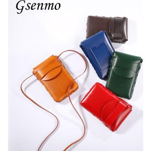 Gesenmo New Japan Style Shoulder Bag Cow Leather Crossbody Bags For Women Leather Small Phone Case Coin Purse Ladies Purse