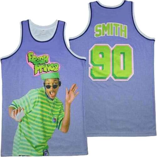 BG basketball jersey smith 90 FRESH PRINCE Jerseys Embroidery sewing printing Outdoor sportswear Hip-hop summer purple jerseys