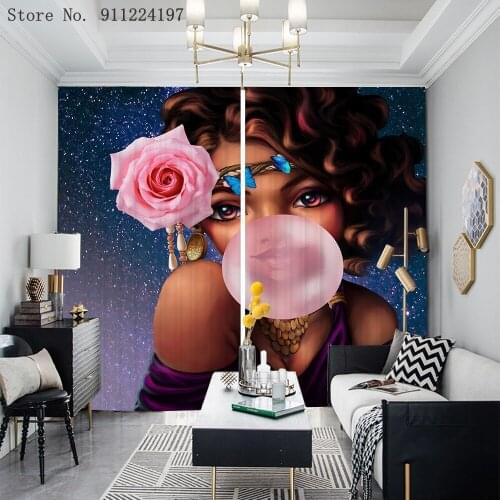 African Woman Print Window Curtains Bubble Girl Living Room Curtains Kitchen Decor Adults Room Curtain Window Treatment Valances