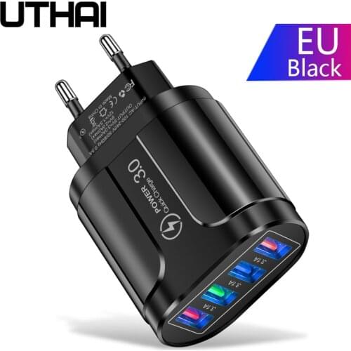 UTHAI HC-385 3A 4-Port Mobile Phone Charger LED Light 4 USB Charger Charging Head Mobile Phone Travel Charger