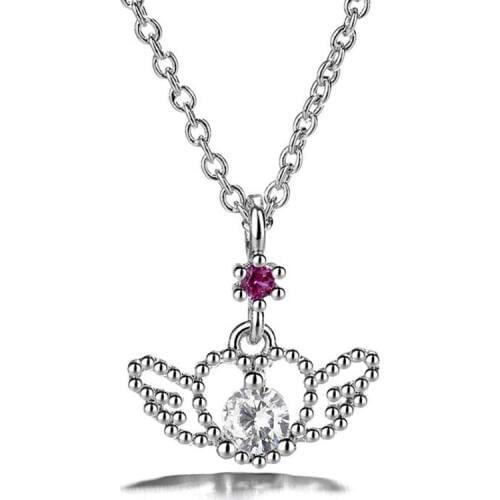 Angel Wing Pendant Necklace Elegant Heart-shaped Crystal Clavicle Chain Charming Women Wedding Jewelry Gift