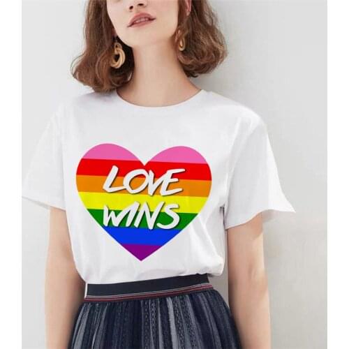 T Shirt Women O Neck Short Sleeve Summer T-Shirt Tops Casual T Shirts Harajuku Rainbow Love Wins Print Female Top Tee