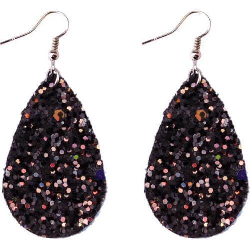 Mini Glitter Teardrop Leather Earrings 2020 Fashion Summer Cute Water Drop Statement Black Earrings for Women Jewelry Wholesale