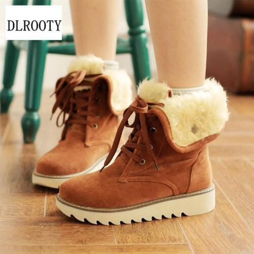 Women Snow Boots Ankle 2018 Winter Warm Short Plush Female Casual Shoes Woman Flat Fashion Platform Round Toe Lace Up