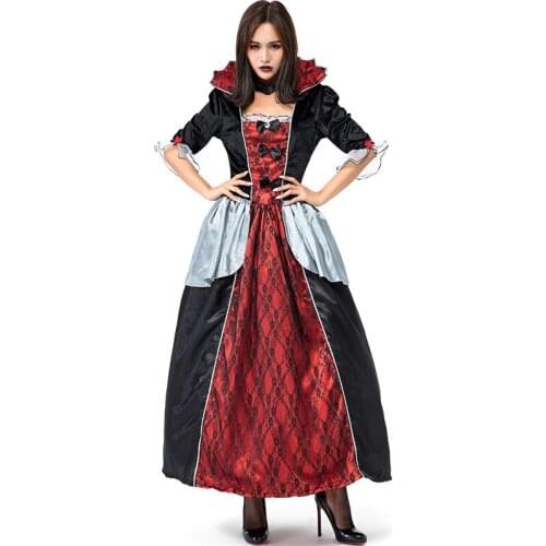 Ladies Gothic Vampire Bloody Countess Costume Classic Movies Black Red Vampire Halloween Fantasy Fancy Dress