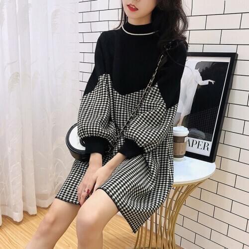 Womens Knit Sweater Autumn Winter Korean Fashion Sweater Dress Long Sleeve Loose Soft Pullover Sweater Dresses