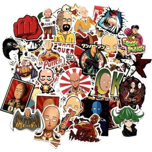 50Pcs One-Punch Man Anime Cartoon Sticker Skateboard Waterproof Trolley Case Laptop Skateboard Stickers Toys Gifts For Kids F5