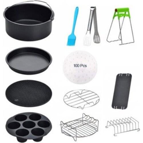 6/12pcs 8 Inch Air Fryer Accessories Chips Baking Basket Pizza Plate Grill Pot Frying Cage Dish Pan Home Kitchen Cooking Tools