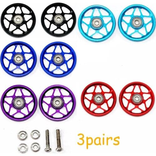 3 Pairs(6pcs) 19mm Aluminum Rollers Guide Rollers 5-Stars Hollow Guide Wheels 94996 Spare Parts for Tamiya Mini 4WD Car Models