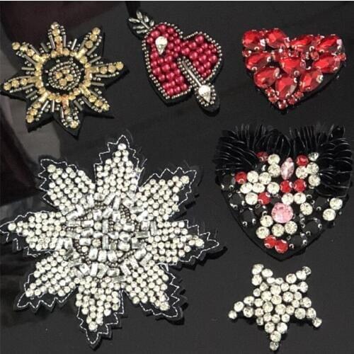 3D Handmade Rhinestone beaded Patches for clothing Star Flower Parches for Clothes Sew on sequin beading Applique Heart Patch