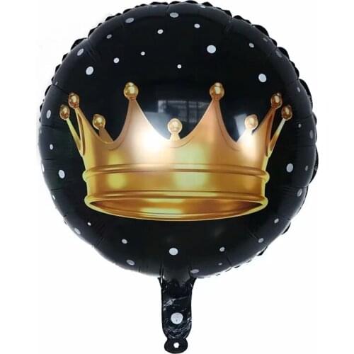 50pcs/lot 18inch Round Gold Black Crown Foil Helium Balloons Prince Princess Baby Shower 1st Birthday Bachelorette Party Decor