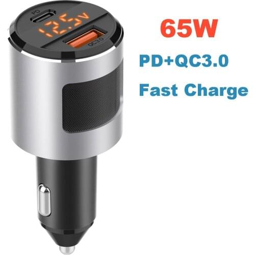 KONRISA 65W Car Charger USB Type C Dual Port PD QC Fast Charging Suitable For iPhone Samsung Xiaomi Laptop Mobile Phone Charger