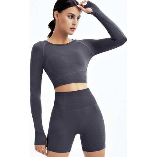 Seamless Yoga Set Womens Tracksuit Long Sleeve Crop Top Gym Sportswear Female Fitness Clothing Workout Sport Suit Custom Logo