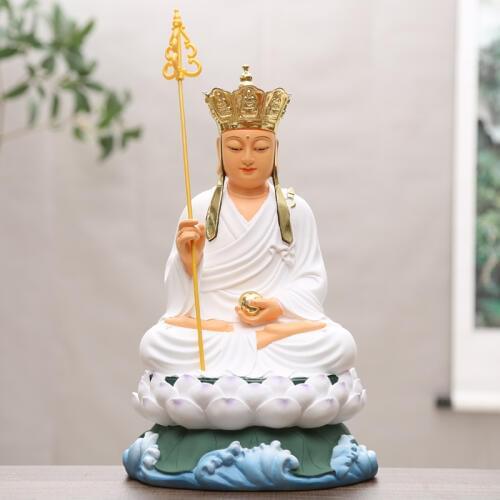 Buddhist Supplies Resin Buddha Glass Steel 16 Inch Gold-plated Painted Ancient Color Collection 38cm White Tibetan King Buddha