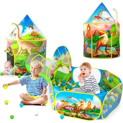 Realistic Dinosaur 3In1 Play Tent With Pop Up Tent Ball Pits Tunnel Toys For Indoor Outdoor Toddler Imaginative Games Boys Gift