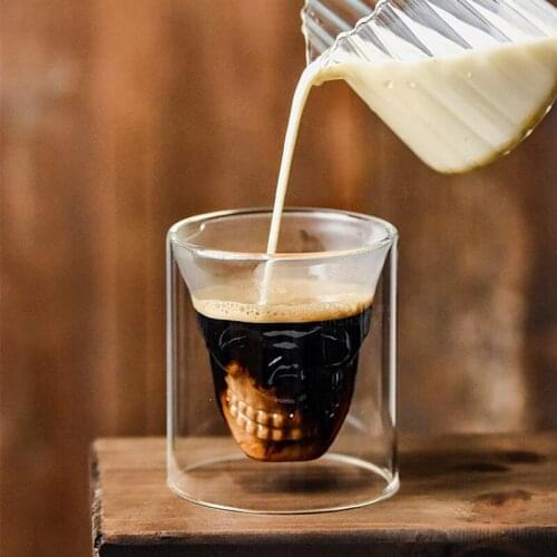 4 Sizes Coffee Mug Double-Layered Skull Head Cup Shot Glass Transparent Cup Crystal Whiskey Wine Vodka Bar Club Beer Glass Cup