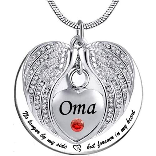 Cremation Jewelry Urn Necklace for Ashes No Longer by My Side But Forever in My Heart Angel Wings Memorial Pendant for Oma