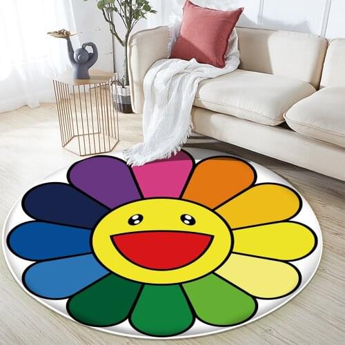 High Quality Sunflower Mat Round Rug Non-Slip Flannel Carpet Bath Mat Soft Fluffy Living Room Bedroom Decorative Carpet alfombra