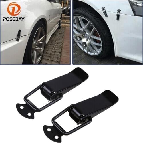 POSSBAY Car Truck Accessories Black Universal Security Hook Lock Clip Kit Bumper Quick Release Hook Lock Clip Fasteners Stickers