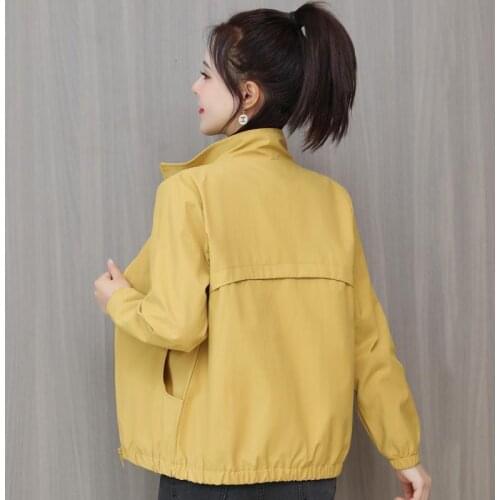 Womens Short Jacket 2021 Spring Autumn New Pure Color Casual Windbreaker Stand Collar Tooling Jacket Coat Tops With Lining 15