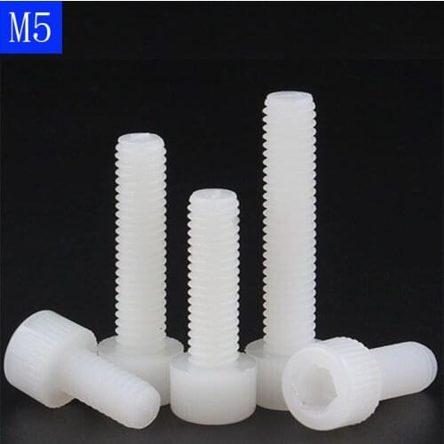 M5 x 0.8mm White Plastic Nylon Socket Head Caps Screws Metric DIN 912 Coarse Bolts NYLON66 Metric ISO 4762