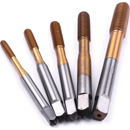 5Pcs/Set M3 M4 M5 M6 M8 HSS Right Hand Machine Tap Titanium Coated Straight Spiral Fluted Screw Thread Taps Factory Price