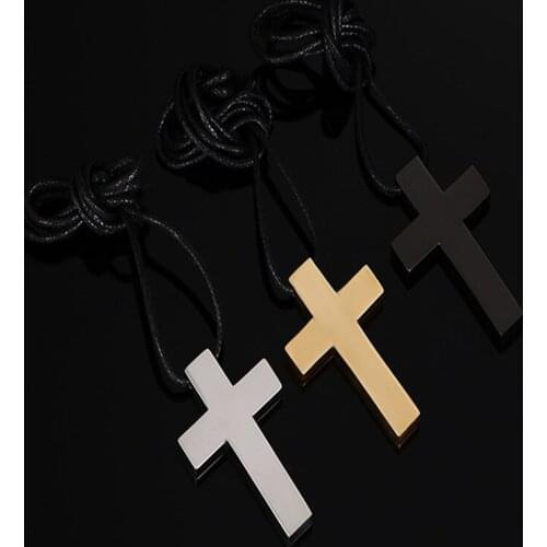 2021 Fashion Accessories Stainless Steel Wax Rope Religious Cross Pendant Hip Hop Style And Personalized Necklace For Men