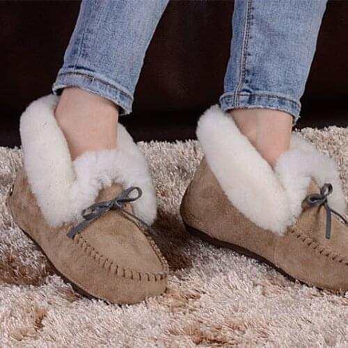 Fashion Women Boots Ankle boots Genuine cow suede leather boots 100% natural fur Warm winter boots Slip-on snow boots for women