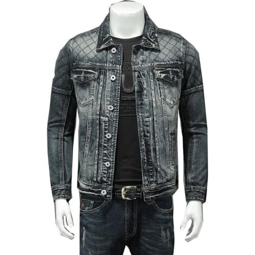 Retro mens denim jacket motorcycle jacket slim fit type distressed casual direct sales