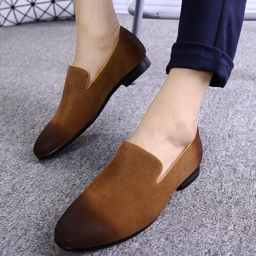 Men Fashion Suede Leather Shoes Casual Moccasin Flat Slip-On Driver Shoes Formal Dress Loafers Night Club Shoes Boat Shoes