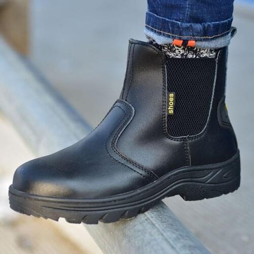 Men leisure breathable steel toe cover work safety boots original leather safe shoes outdoors chelsea boot security short botas