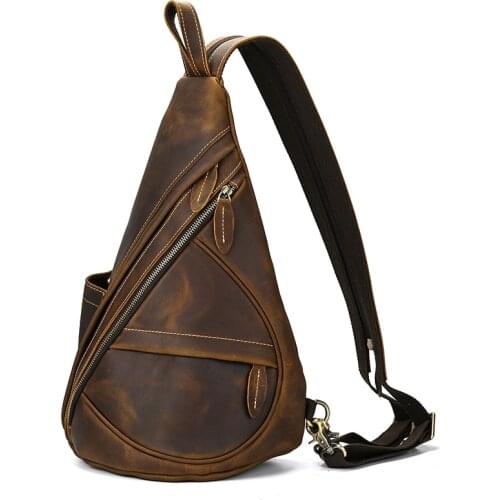 Luufan New Design Leather Chest Bag Single Shoulder Backpack Crazy Horse Leather Chest Pack Crossbody Bags for Men Male