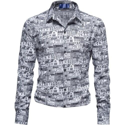 New Mens Printed Shirt Holiday Casual Fashion Shirt Party Shirt European size S-2XL