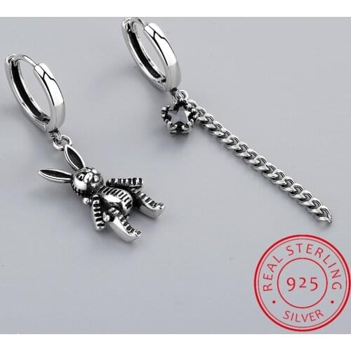 New Arrival Rabbit Long Tassel Asymmetric Hoop Earrings 925 Sterling Silver Fine Jewelry For Women Temperament Gift S-E1074
