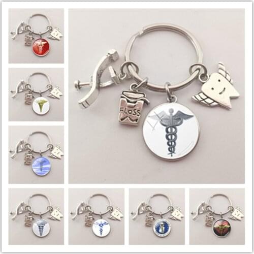 New medical staff with snake symbol finger keychain medical student keychain dentist key pendant custom