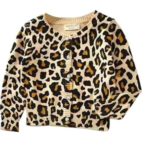 Baby Girls Leopards Spring Autumn Cardigans Toddlers Button Jersey Cotton Sweater Coats