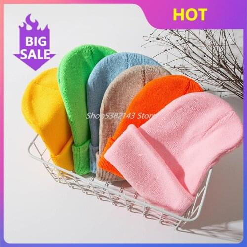 Autumn Winter Candy Color Knitted Cap Unisex Beanie Wool Blends Soft Warm Knitted Cap Men Women SkullCap Hats Gorro Ski Beanies