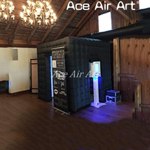 Durable full black inflatable LED photo booth,party kiosk,photo backdrop with led lights for wedding rentals