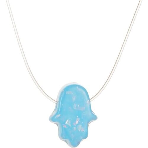 Simple White Blue Acrylic Palm Shape White Fishing Thread Pendant Fashion Necklace Womens Accessories