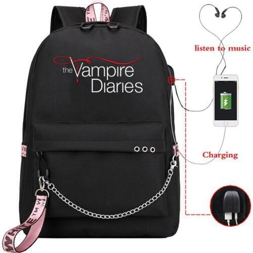 The Vampire Diaries Print Backpack for Women School Shoulder Bag Bagpack for Teenage Girls Female Travel Backpacks Mochila Balck