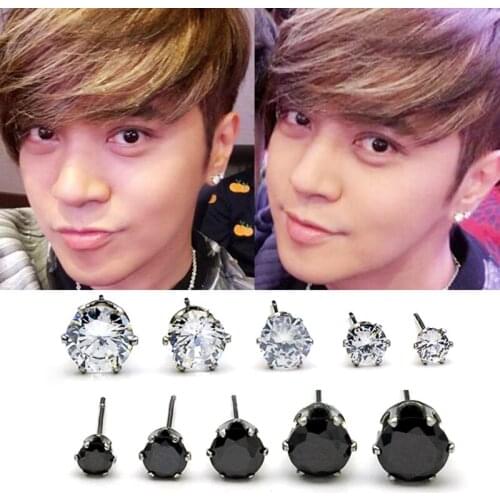 Wholesale Top Quality Classic Style Black White Zircon Sterling Silver Stud Earrings For Men And Women 4-8 mm Size Stone