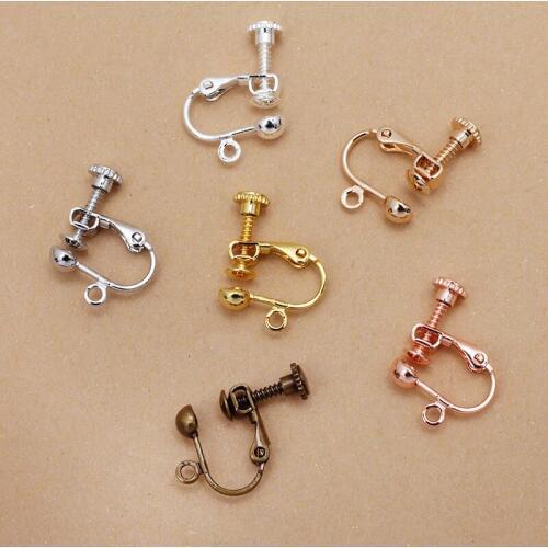 20pcs 13*19mm Metal Copper Ear Clip Base 6 Colors Plated Spiral Earrings Setting U-shaped Ear Bone Earrings For Jewelry Making