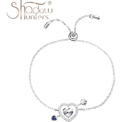 SHADOWHUNTERS Real 925 Sterling Silver Moving Lucky Heart Charms With Arrow Bracelet Adjustable Length Women Jewelry Dating Gift