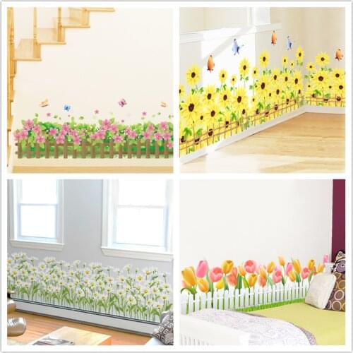 [shijuekongjian] Flowers Baseboard Sticker DIY Plant Mural Decals for Kids Bedroom Living Room Kitchen Window Glass Decoration