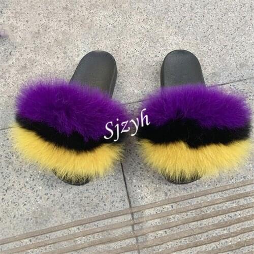 Summer Womens Fox Fur Slippers Childrens/Kids Fluffy Slides Ladies Luxury Furry Sandals Indoor Home Plush Shoes Girl Flip Flop